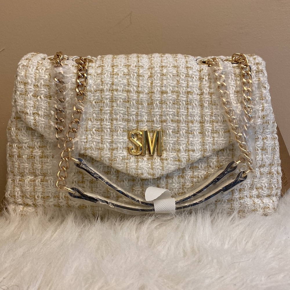 Steve Madden White and Gold Tweed Shoulder Bag